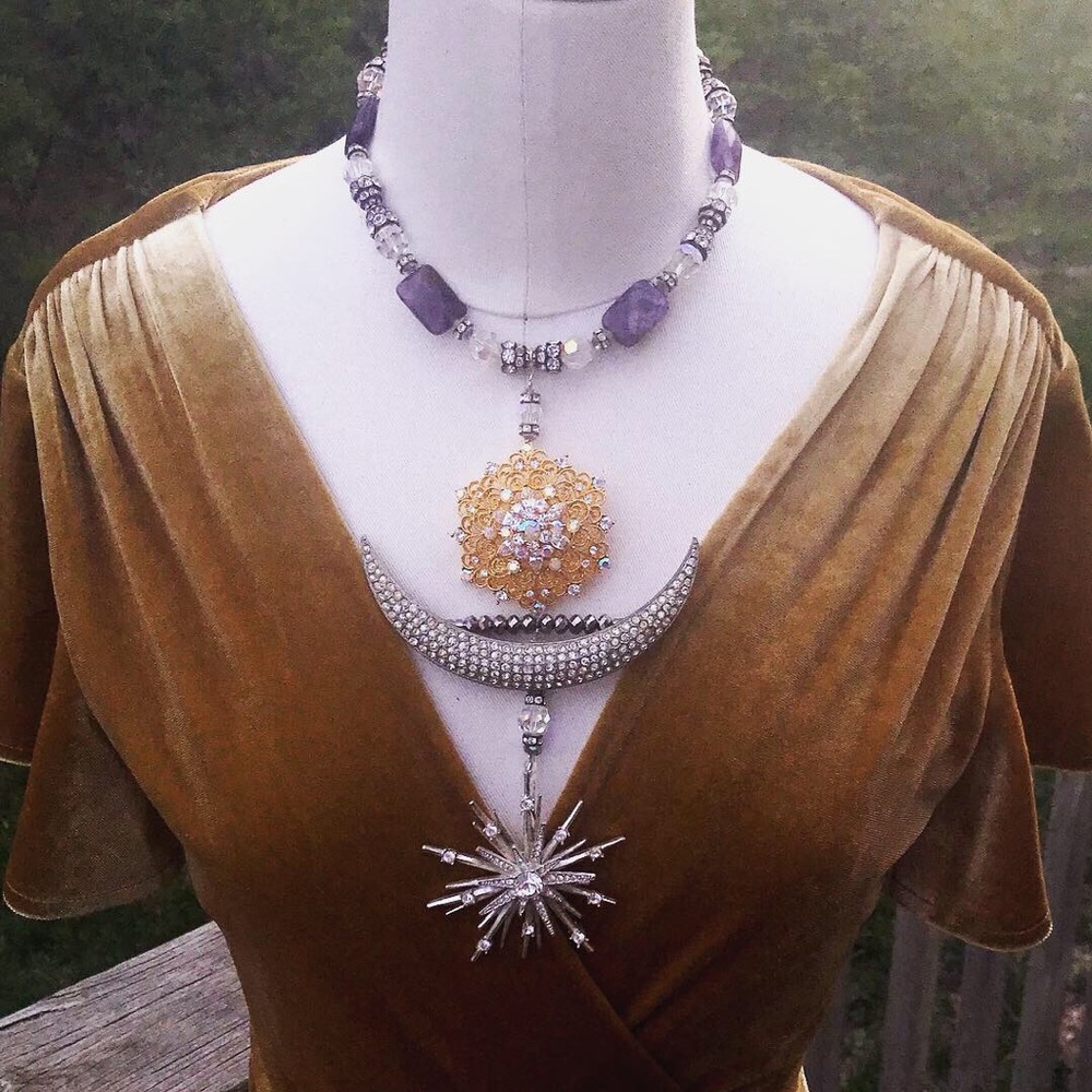 Sun Moon Stars Vintage Necklace